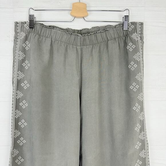 J.Jill Cropped Wide Leg Pants Women XL Gray Embroidered Pull On Tencel Boho - Picture 2 of 14
